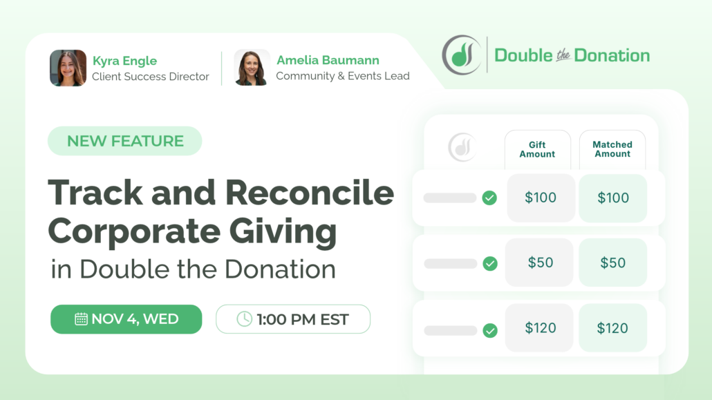 Track and Reconcile Corporate Giving in Double the Donation upcoming webinar